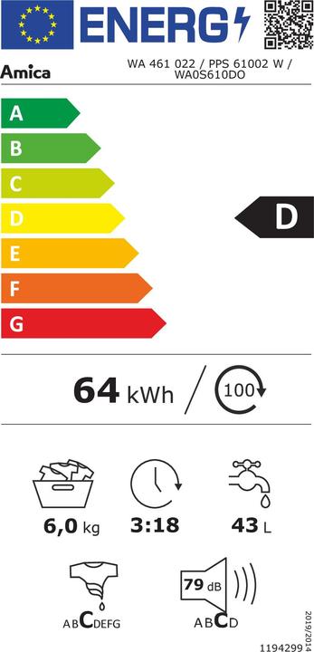 Energie-Label Amica AMI WA 461022 (6 kg, Links)