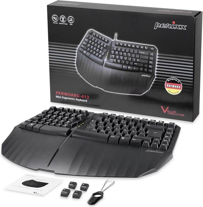 Produktbild Perixx PERIBOARD-613 DE B, Kabellose kompakte ergonomische Tastatur, schwarz (DE, Kabellos)