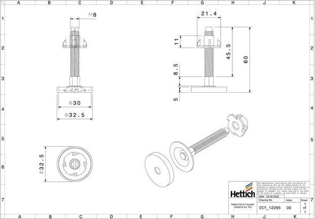Image du produit Hettich Verstellschraube (2 Vis par pièce, 8 x 60 mm)