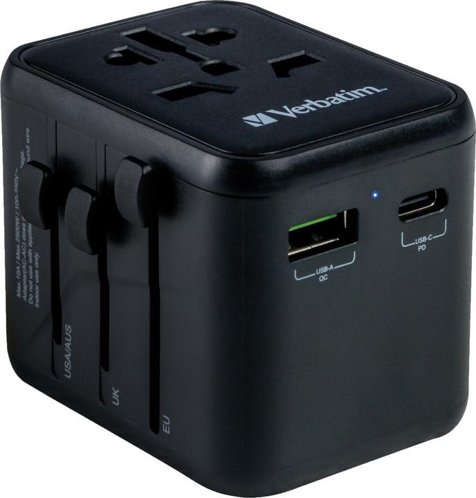Verbatim Universal Travel Adapter with 1 x USB-C PD 20W / 1 x USB-A QC 3.0