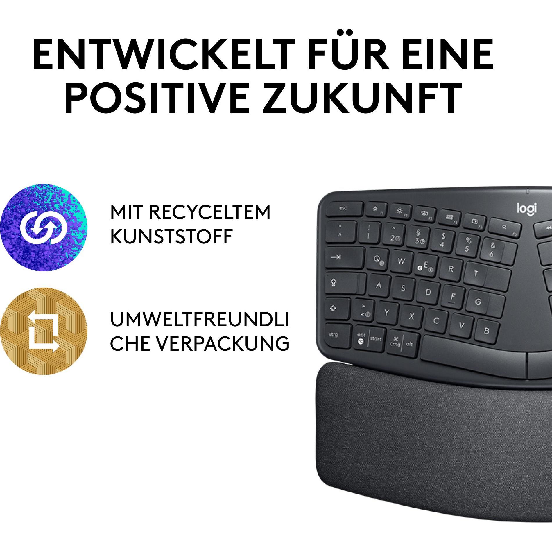 Logitech Ergo K860 (DE, Kabellos), Tastatur, Schwarz