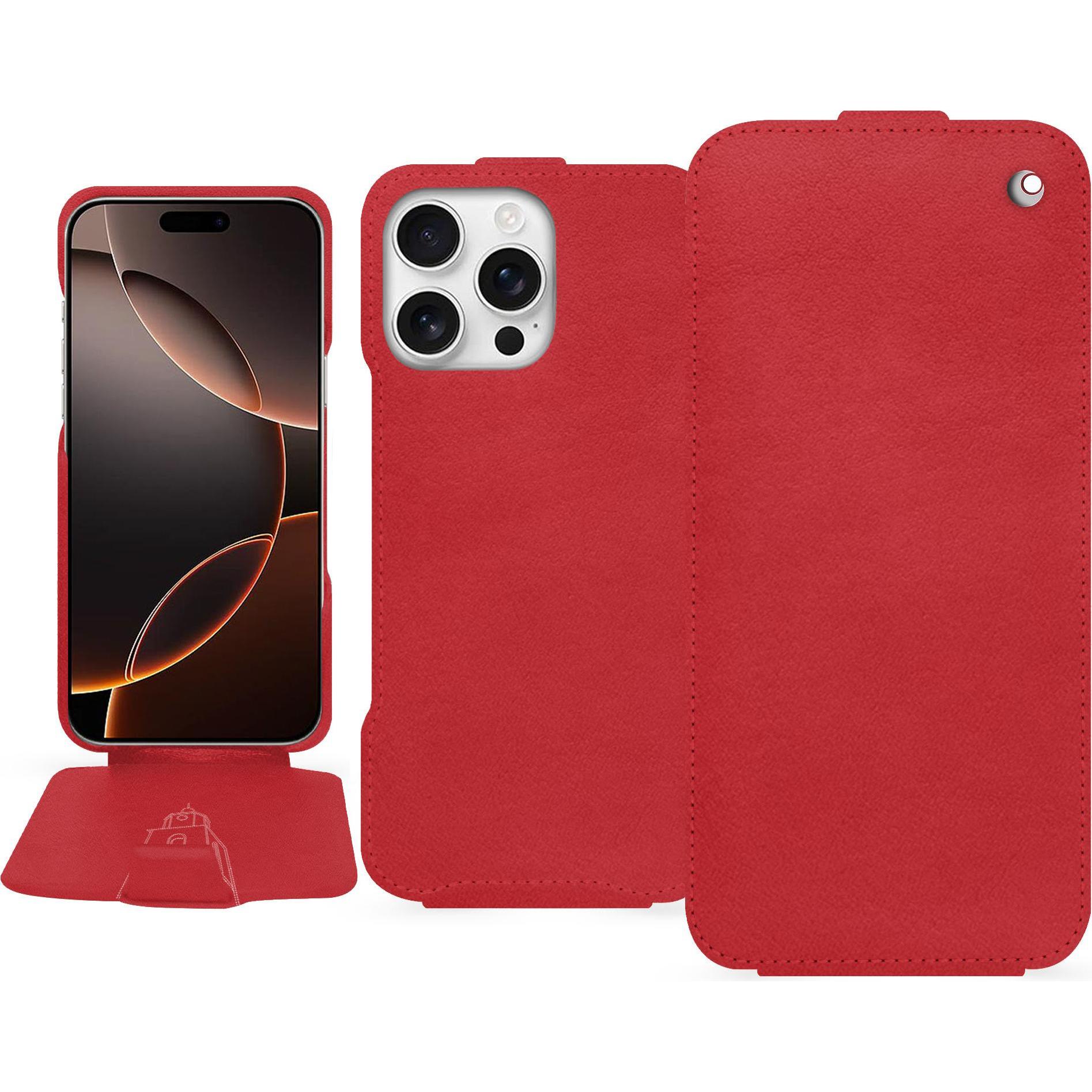 Noreve Lederschutzhülle vertikal (Apple iPhone 16 Pro), Smartphone Hülle, Rot