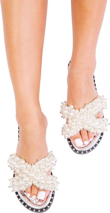 Actual product image Where's That From Womens/Ladies Iona Pearl Wide Flat Sliders (40)