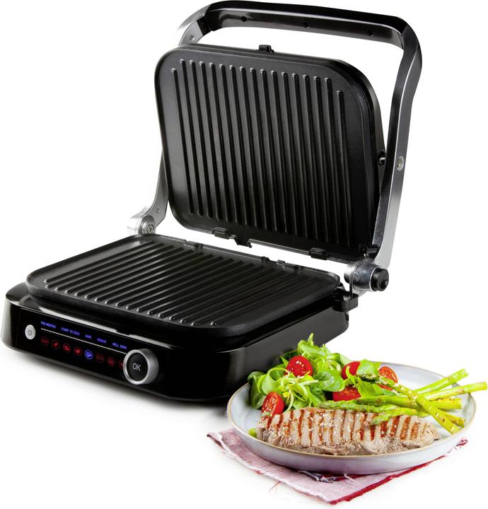 Produktbild Domo Genius Elektro Kontaktgrill Antihaftbeschichtung, mit Display Edelstahl, Schwarz