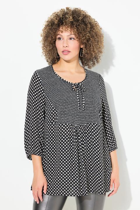 Actual product image Ulla Popken Minimalist Heart Print Elastic Smocked Blouse (58)