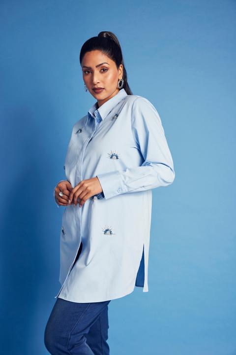 Actual product image Ulla Popken Beaded Long Sleeve Button Down Shirt (54)