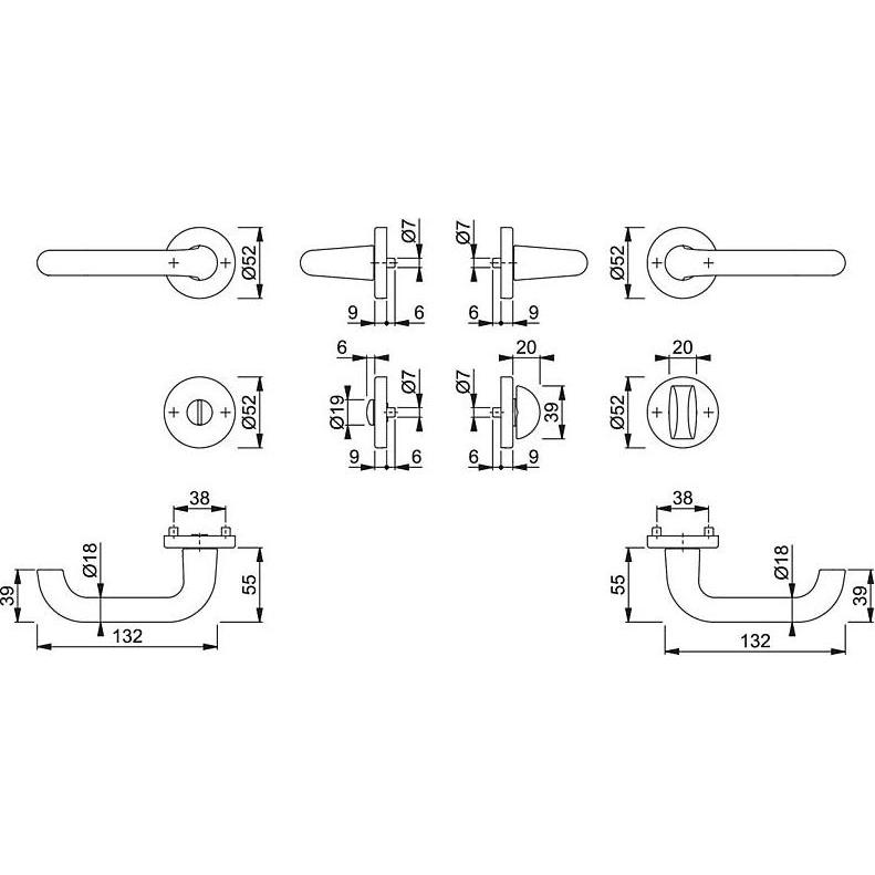 Thumbnail - Hoppe, Türgriff + Fenstergriff, Rosettengarnitur Paris 138L/42KV/42KVS Aluminium F1 rund SK/OL DIN links / rechts D/D (T...