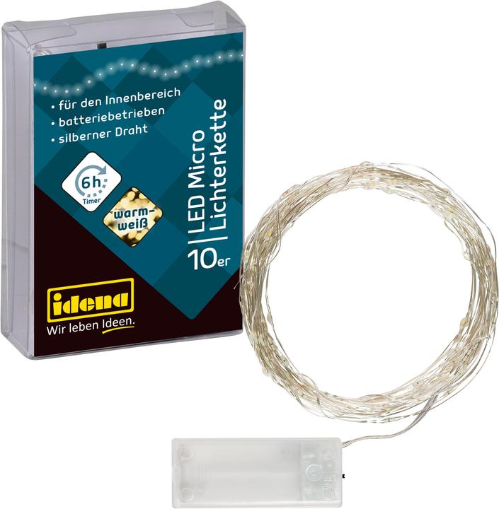 Produktbild Idena Micro Lichterkette 10LED, warmweiss,6h-Timer (1.20 m)