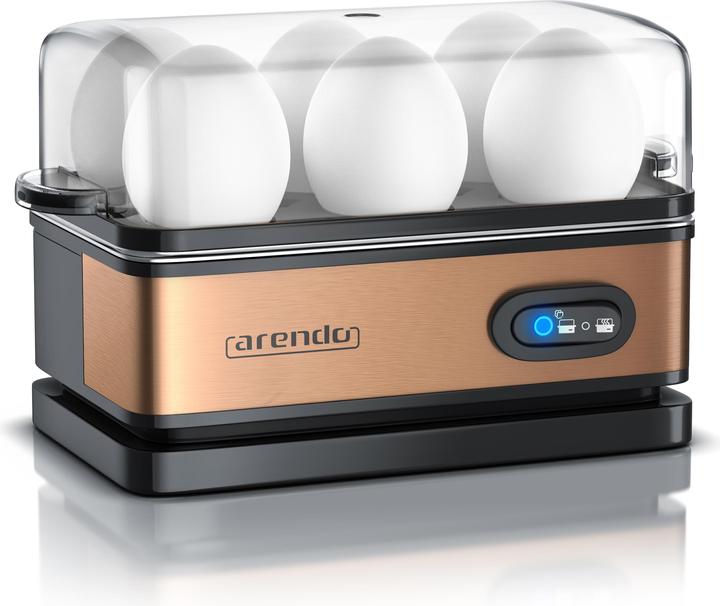 Arendo Edelstahl Eierkocher 6-fach, 400 W, Edelstahl, Warmhaltefunktion, Härtegrad einstellbar, Kupfer