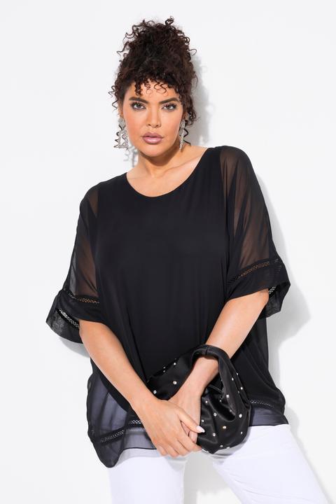 Produktbild Ulla Popken Chiffon-Überwurf, Spitze, oversized, Rundhals, 3/4-Arm (46, 48)