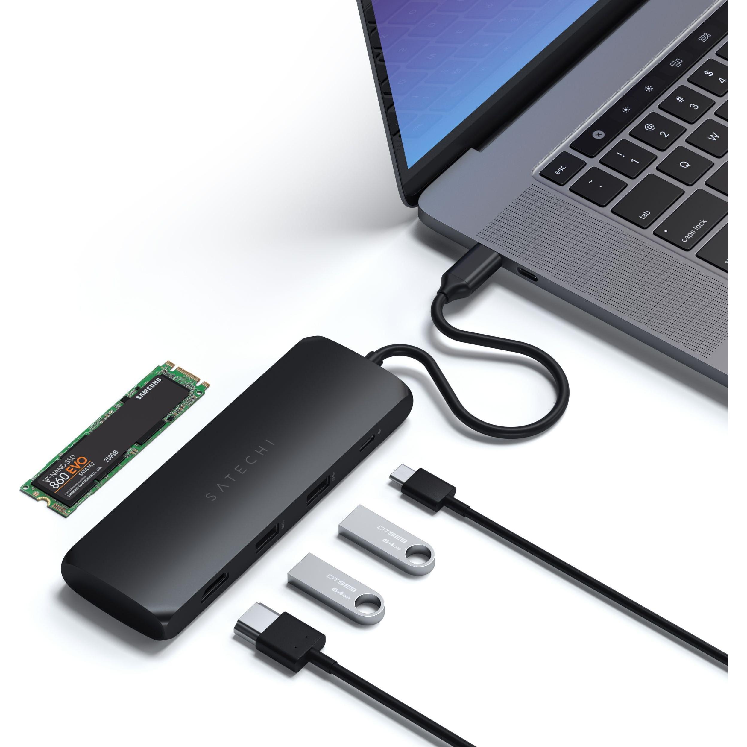 Satechi Hybrid Multiport (USB-C, 1 Ports), Dockingstation + USB Hub, Schwarz