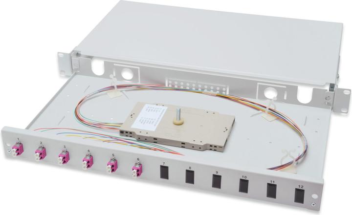 Digitus Pull-out glasvezel splitterbox 1U Voorzien van 6x LC duplex incl. M 25 schroef Splice cassette F...