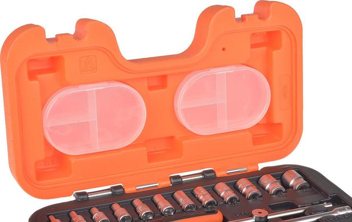 Actual product image Bahco 1/4"-Steckschlüssel-Satz, metrisch, Sechskant, inklusive Umschaltknarre - 16-teilig (13 mm, 8 mm, 10 mm, 4 mm, 11 mm, 7 mm, 12 mm, 6 mm, 9 mm, 5 mm)
