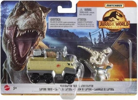 Actual product image Mattel Matchbox Jurassic World Transporter mit Velocirapto