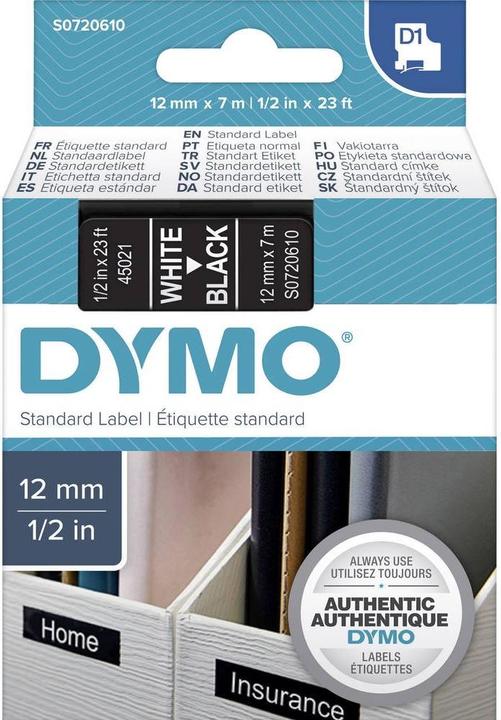 Produktbild Dymo S0720610 Standardband (1.20 cm, Weiss, Schwarz)