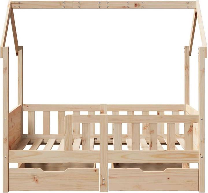 Produktbild vidaXL Kinderbett Hausbett Holzbett mit Schubladen 80x160cm Massivholz Kiefer (80 x 160 cm)