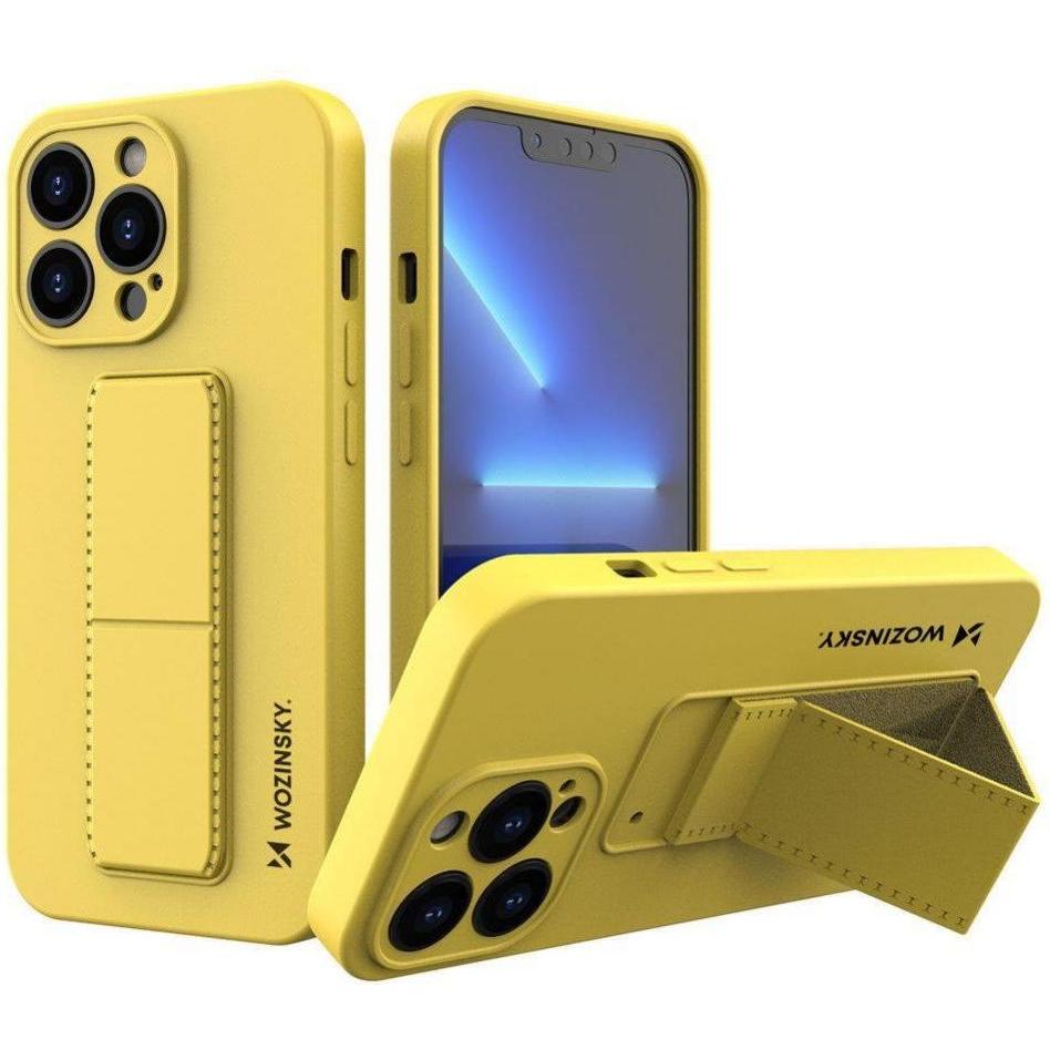 Wozinsky Kickstand Case silicone case with stand for iPhone 13 mini yellow (Apple iPhone 13 mini), Smartphone Hülle, Gel...