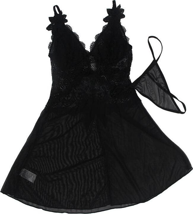 Produktbild Subblime Babydoll-Tüllstoff Mit Spitze Und Blumendetail Schwarz S/M (S, M)