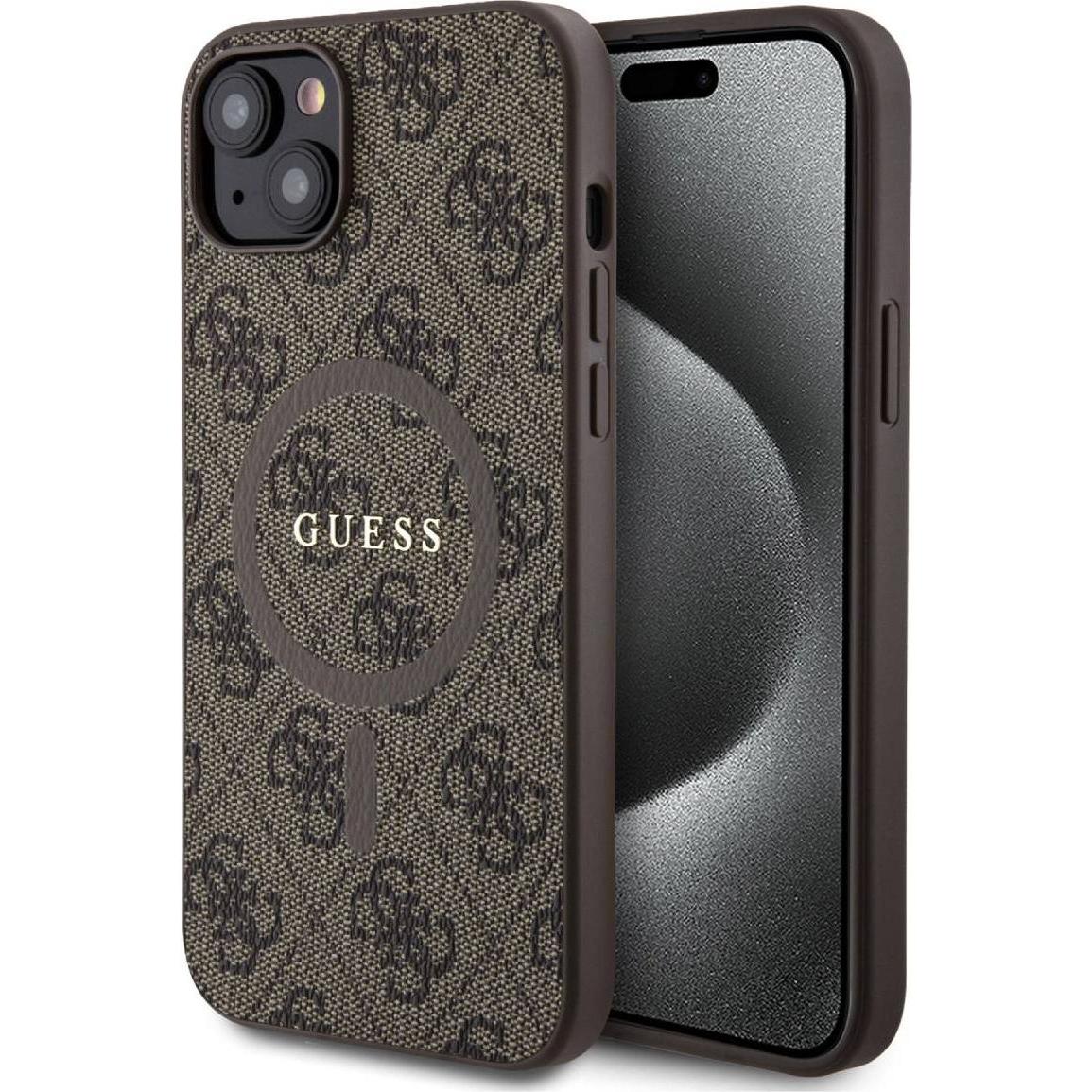 Guess GUHMP15MG4GFRW iPhone 15 Plus / 14 Plus 6.7" brązowy/brown hardcase 4G Collection Leather Meta (Apple iPhone 15 Pl...