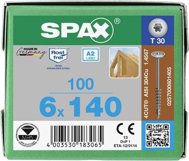 Image du produit Spax A2 Tête De Four T-Star Plus T30 Partiellement Filetée (100 Vis par pièce)