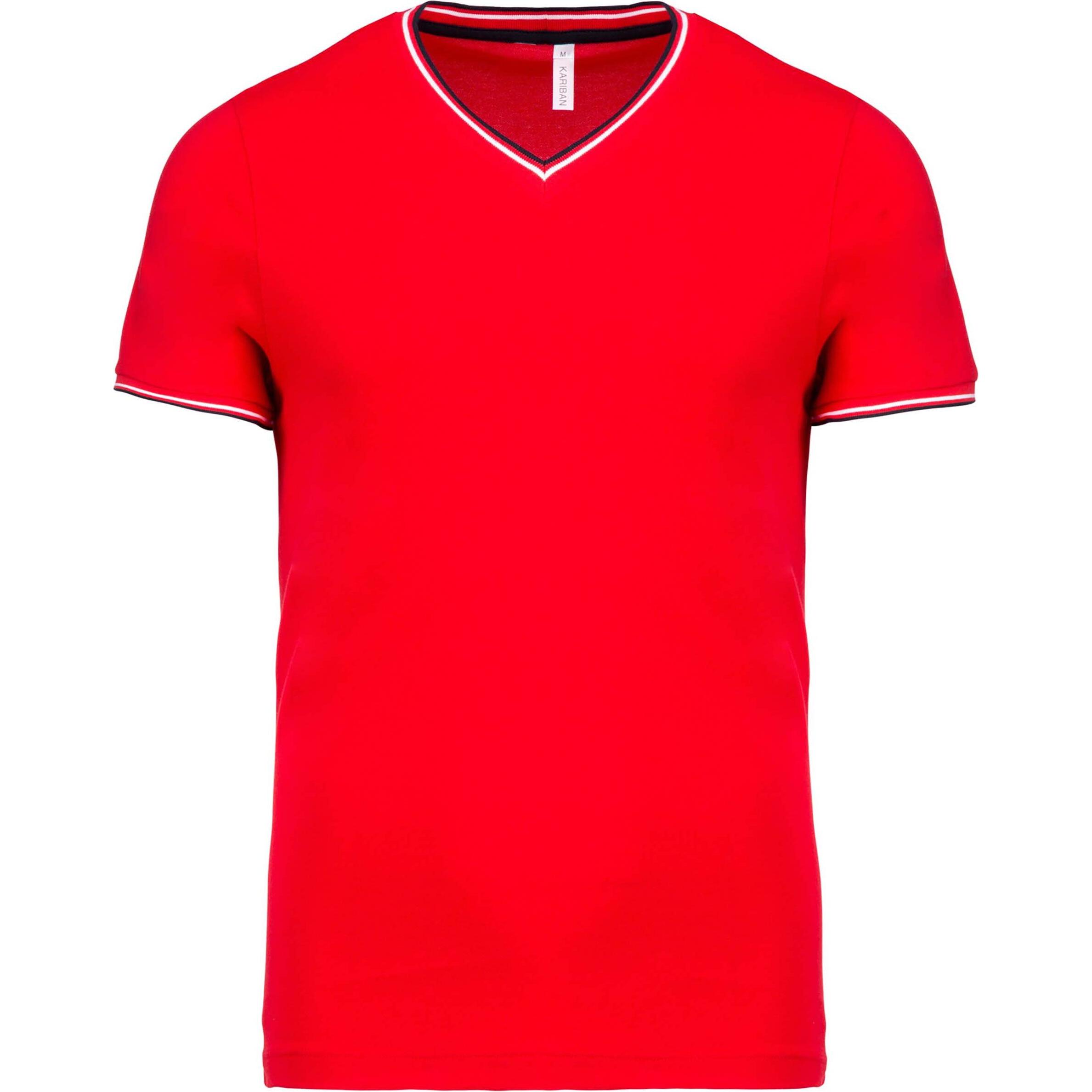 Thumbnail - Kariban, Herren, Shirt, Maille Piquée Col V, Blau, Rot, Weiss, (XL)