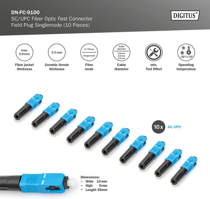 Produktbild Digitus LWL Feldstecker SC/UPC 10Stk Fast Connector