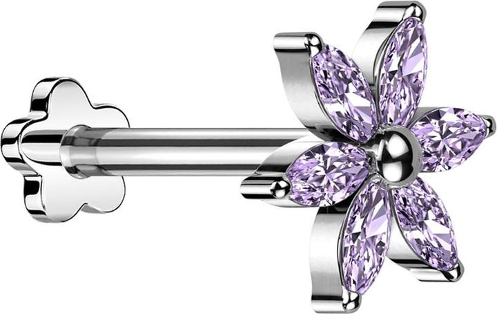 Immagine prodotto Star Piercing Micro Threadless Labret Blume silber Blume silber Kristalle violett (Titanio G23, senza ottone)