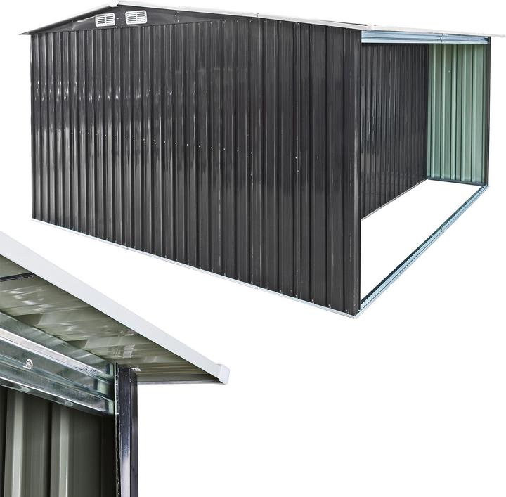 Produktbild Dema Gerätehaus mit Holzunterstand Metall 328x314x159/188cm