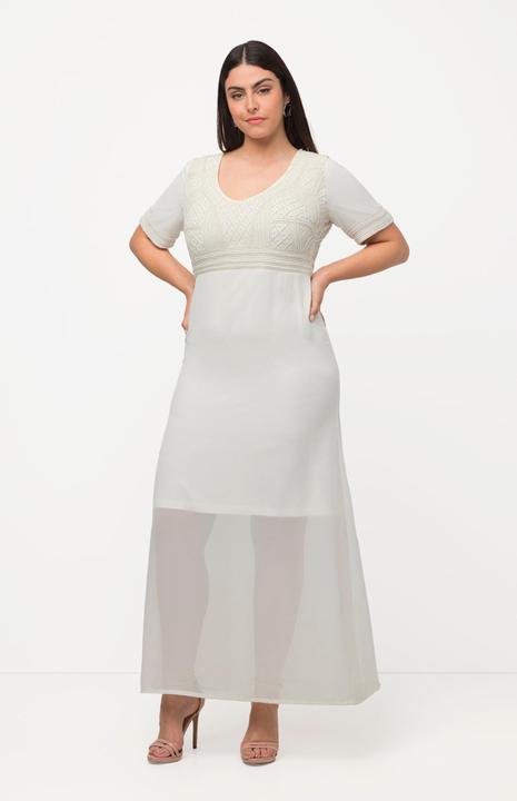 Produktbild Ulla Popken Hochzeitskleid, Perlenstickerei, V-Ausschnitt, Halbarm (46)