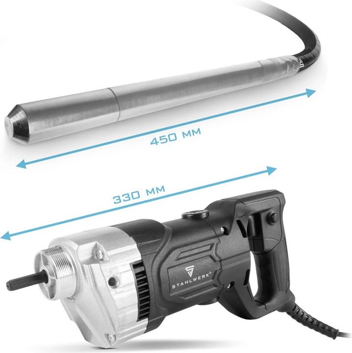 Produktbild Stahlwerk Betonverdichter 900W mit Rüttelflasche 35mm 1,5m Gesamtlänge Innenrüttler für Betonbau