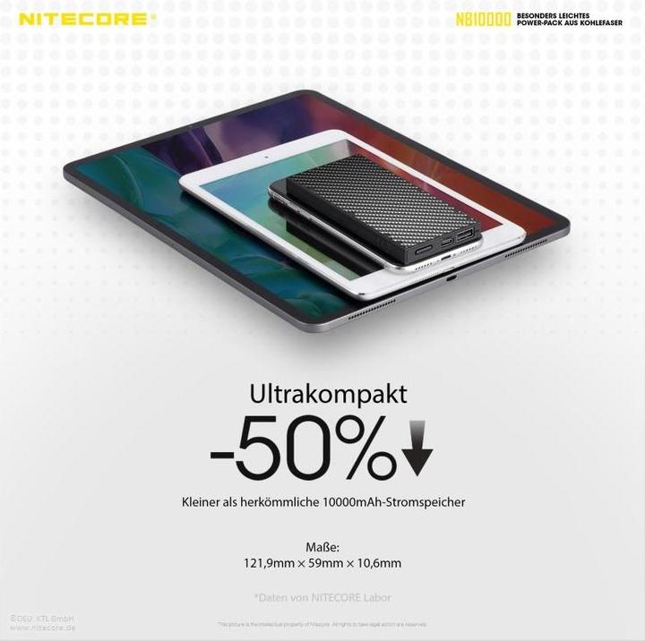 Image du produit Nitecore NB10000 Carbon Fiber Energy Brick Power Bank GEN 3 (10000 mAh, 22.50 W, 38.50 Wh)
