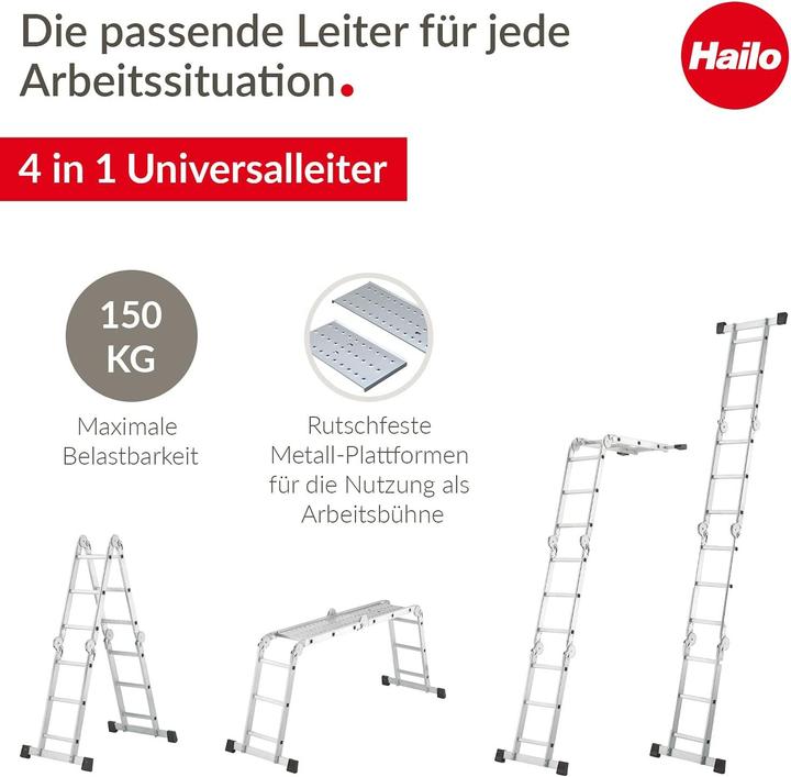 Actual product image Hailo M60, aluminium universal ladder, 4x3 rungs (Multi-purpose ladder, 332 cm)