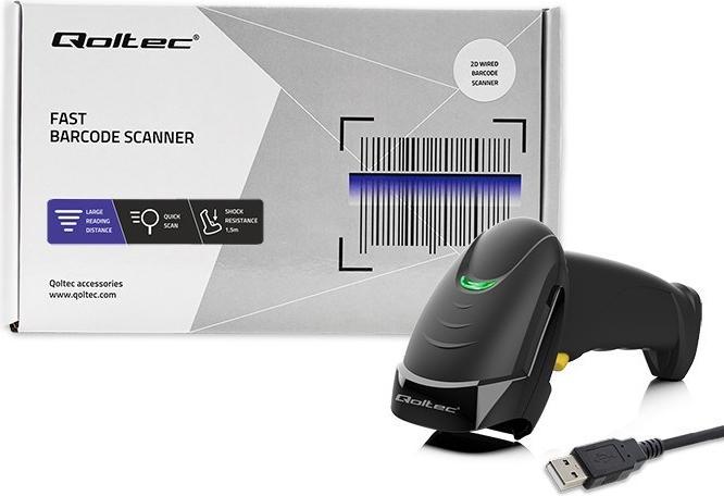 Actual product image Qoltec Laserowy czytnik kodów kreskowych 1D | 2D | czarny (1D barcodes, 2D barcodes, QR Code)