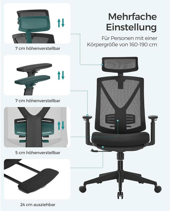 Produktbild Songmics Bürostuhl, OBN61BKV1 Stoff schwarz (47 - 57 cm)