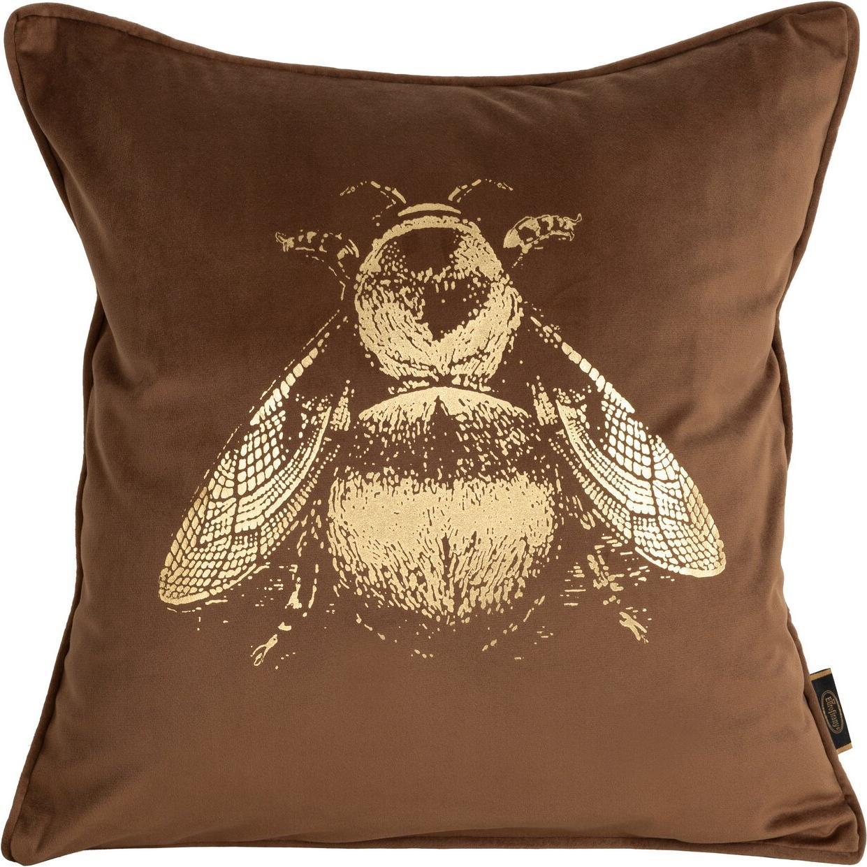 Thumbnail - Eurofirany, Dekokissen, BLINK 41 Velvet pillow case with gold bee print, 45X45 cm, color: brick (45 x 45 cm)