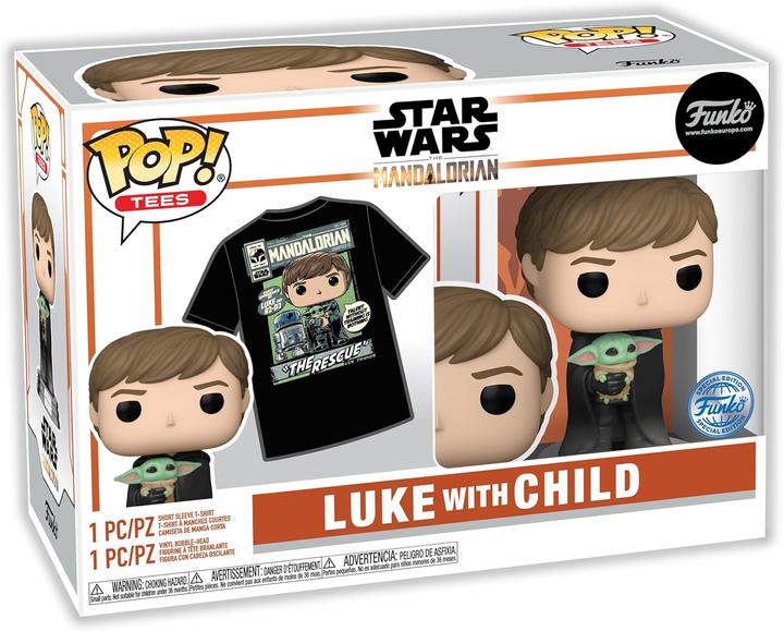 Actual product image Funko THE MANDALORIAN -Booble Head POP N°482 -Luke avec Enfant + T-shirt (S)