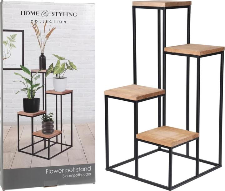 Immagine prodotto Home&Styling Supporto per piante con 4 ripiani Supporto per vasi da fiori naturale e nero