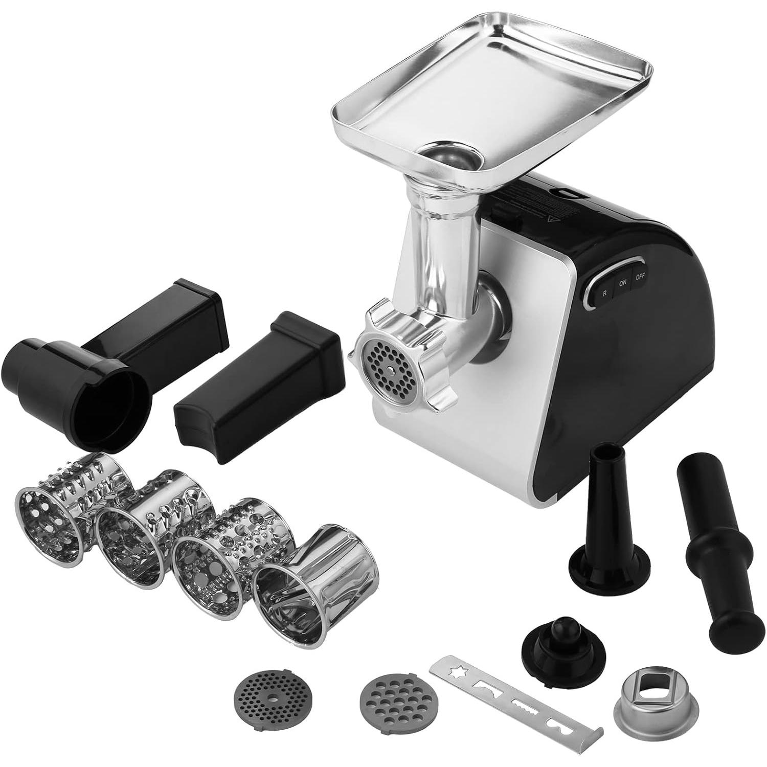 Coocheer Macinacarne elettrico multifunzione, trita verdure, riempitore salsicce, 2000 W, Tritacarne, Argento