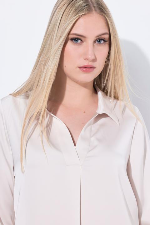 Immagine prodotto Ulla Popken Blusa in raso dal taglio svasato con piega decorativa, collo da camicia e maniche lunghe (62)