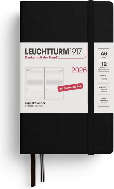 Tageskalender Pocket A6 schwarz 2026 (German)
