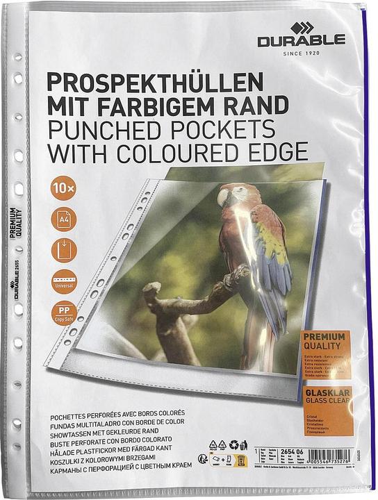 Actual product image Durable Pockets A4 open at the top 10 pieces crystal clear, blue (A4, 10 x)