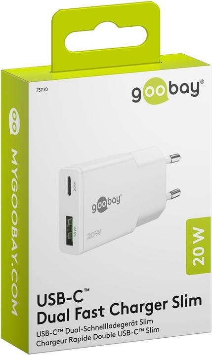 Produktbild Goobay USB-C PD GaN Dual-Schnellladegerät Slim 20 W (20 W, 2 Ports)
