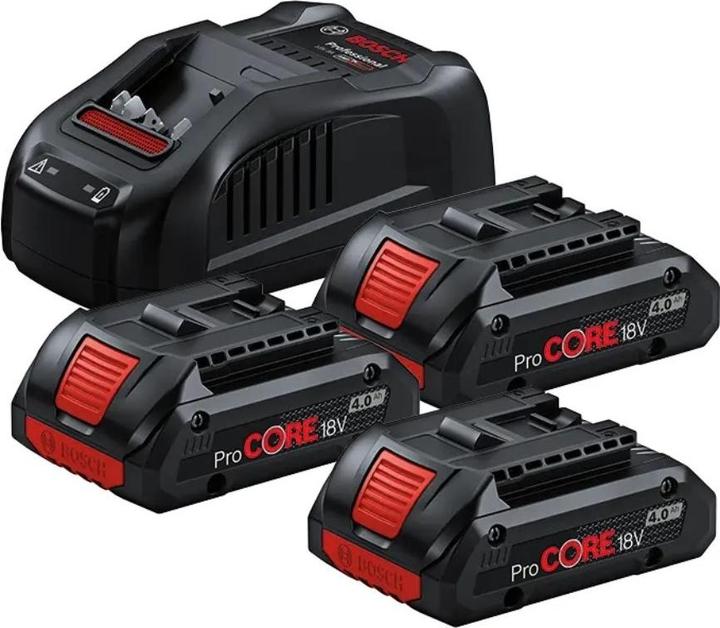 Dans la boîte, 3 batteries ProCORE (18 V / 4.0 Ah Li-Ion) et chargeur GAL 18V-40