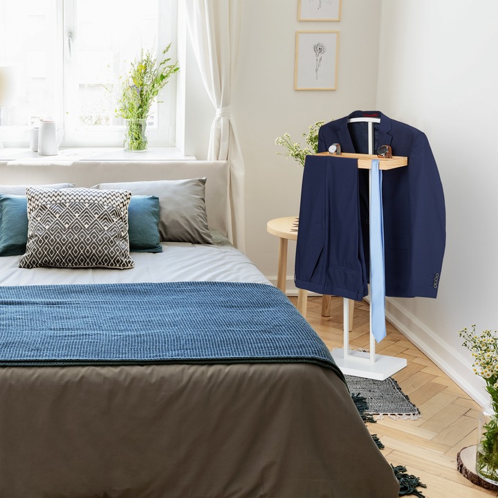 Image du produit Relaxdays Valet Stand, avec étagère en bois