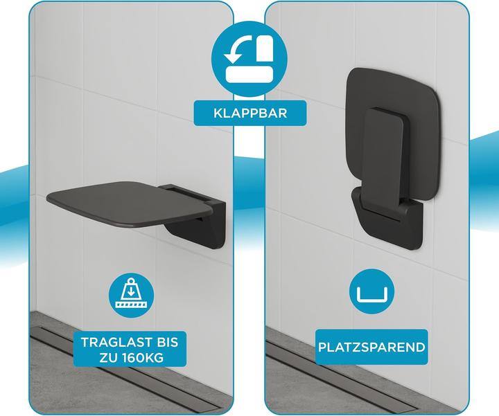 Immagine prodotto Aqua Bagno Sedile della doccia, Duroplast nero (160 kg)