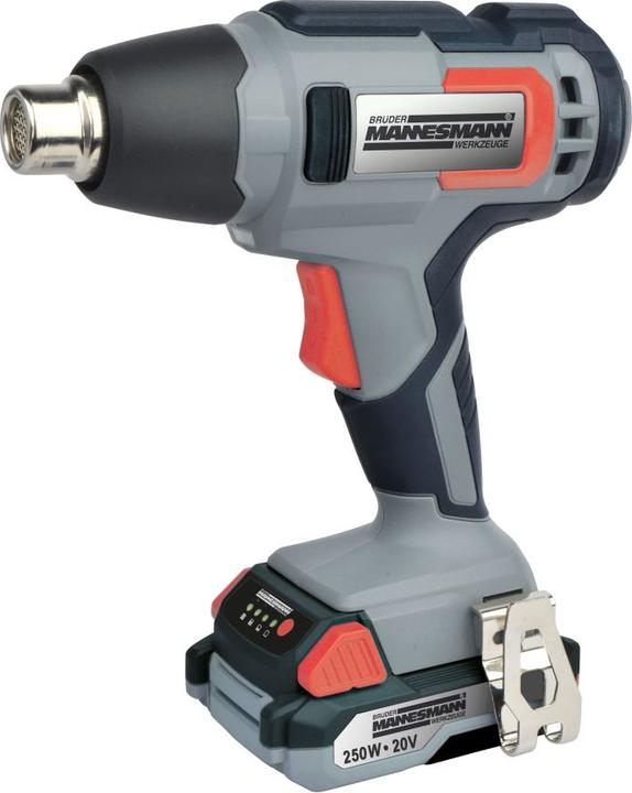 Mannesmann 20V hot air blower with 2.0 AH battery, 20V quick charger and 4-piece accessories