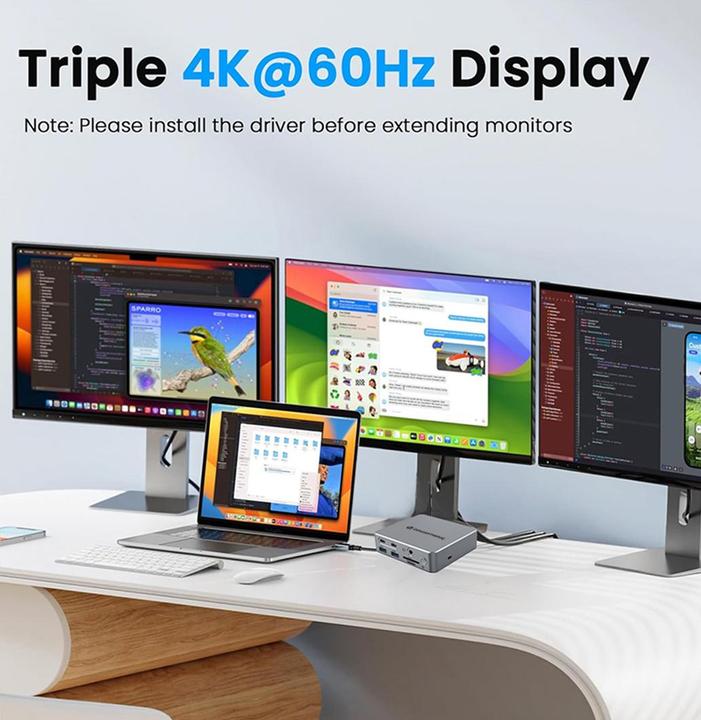 Produktbild Conceptronic Dock USB-C->2xHDMI,2xUSB-C,4xUSB-A,DP,GbE LAN (15 Ports)