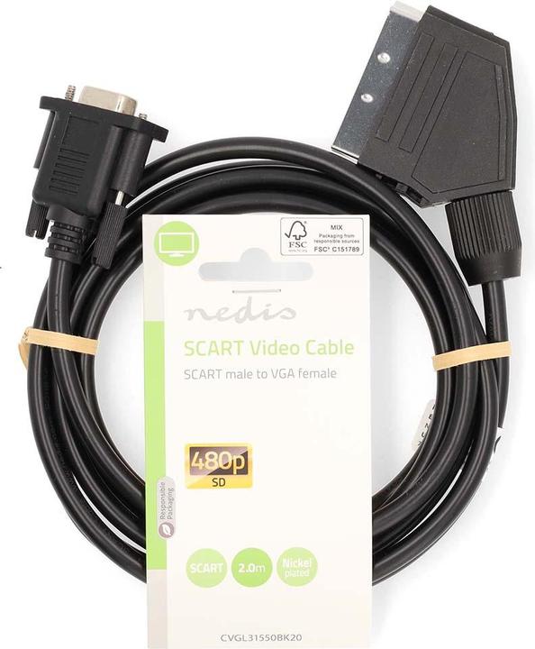 Actual product image Nedis SCART cable | SCART male | VGA female | Nickel-plated | 480p | 2.00 m | Round | PVC | Black | (2 m, Scart)