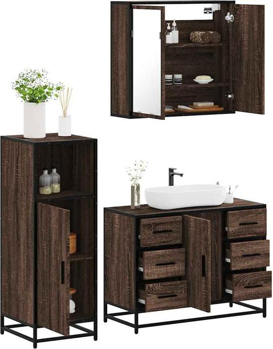 Immagine prodotto VidaXL Set di mobili da bagno a 3 pezzi Set di mobili da bagno in legno effetto rovere marrone