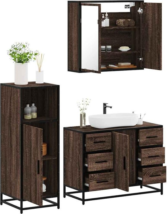 Image du produit VidaXL Ensemble de meubles de salle de bain 3 pièces en bois composite marron aspect chêne Ensemble de